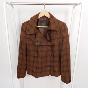 CBR Brown Plaid Double Breasted Blazer Jacket